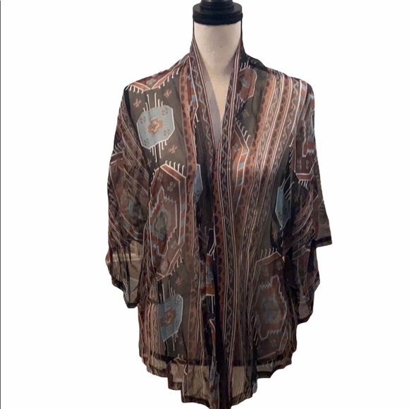 Heléne Sidel rayon open front brown/blue cardigan/kimono. - Picture 1 of 4